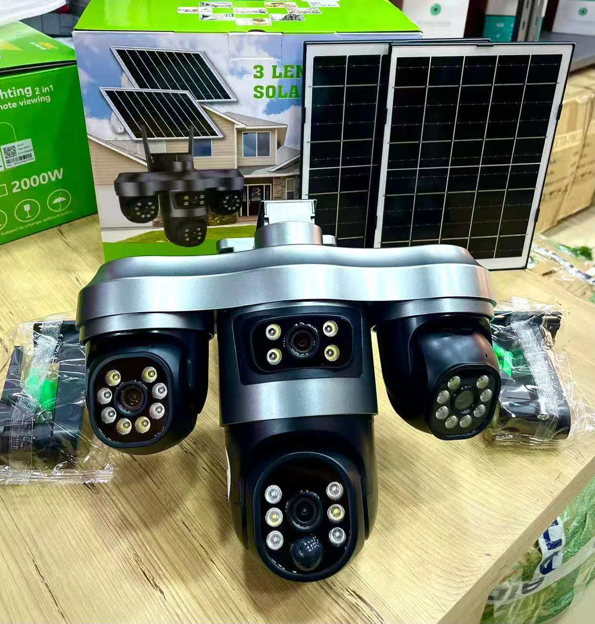 كاميرا مراقبة خارجية تعمل بالطاقة الشمسية AOV؛ كاميرا مراقبة للاستخدام المنزلي عالية الدقة متعددة العدسات ومتعددة المشاهدات مع تسجيل على مدار 24 ساعة. كاميرا مراقبة خارجية تعمل بالطاقة الشمسية AOV؛ كاميرا مراقبة للاستخدام المنزلي عالية الدقة متعددة العدسات ومتعددة المشاهدات مع تسجيل على مدار 24 ساعة.